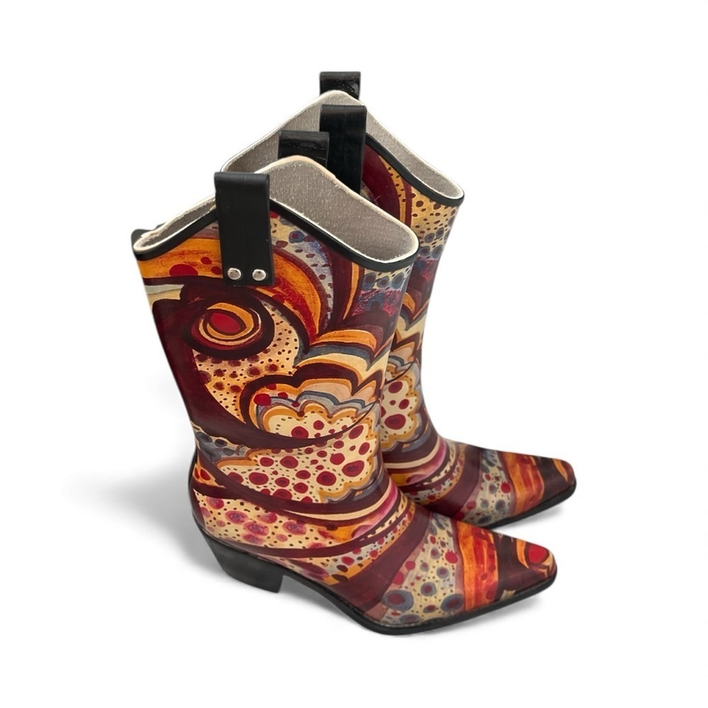 Western Boots Wearable Art Rodeo Cowgirl Size 7 Rain boots Abstract